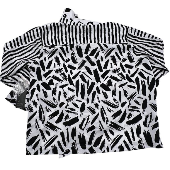 Ali Miles Black & White Polka Dot & Stripe Button-Up Blouse PL Polyester Womens - Picture 8 of 8